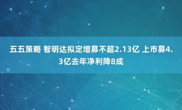 五五策略 智明达拟定增募不超2.13亿 上市募4.3亿去年净利降8成